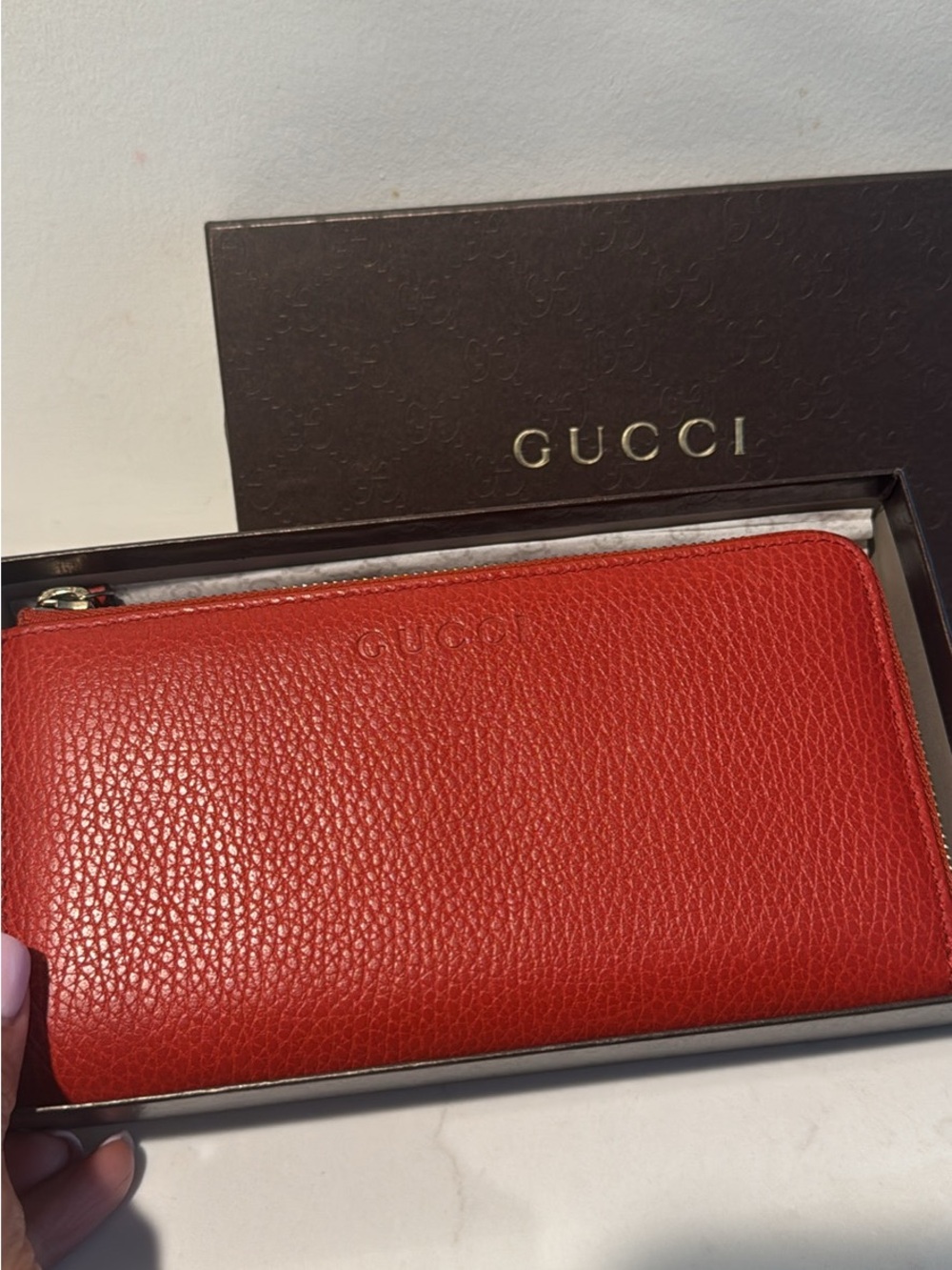 Gucci Red Pebbled Leather Zip Wallet